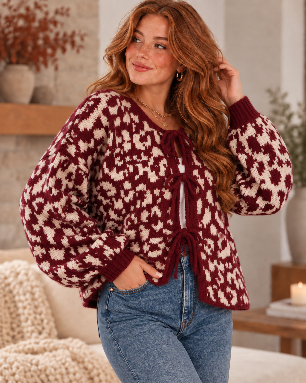 Leopard Tie Front Cardigan