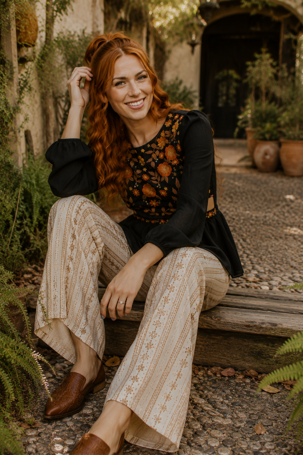 Autumn Wildflower Embroidered Top
