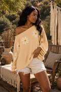 Flower Embroidery Loose Fit Knit Top