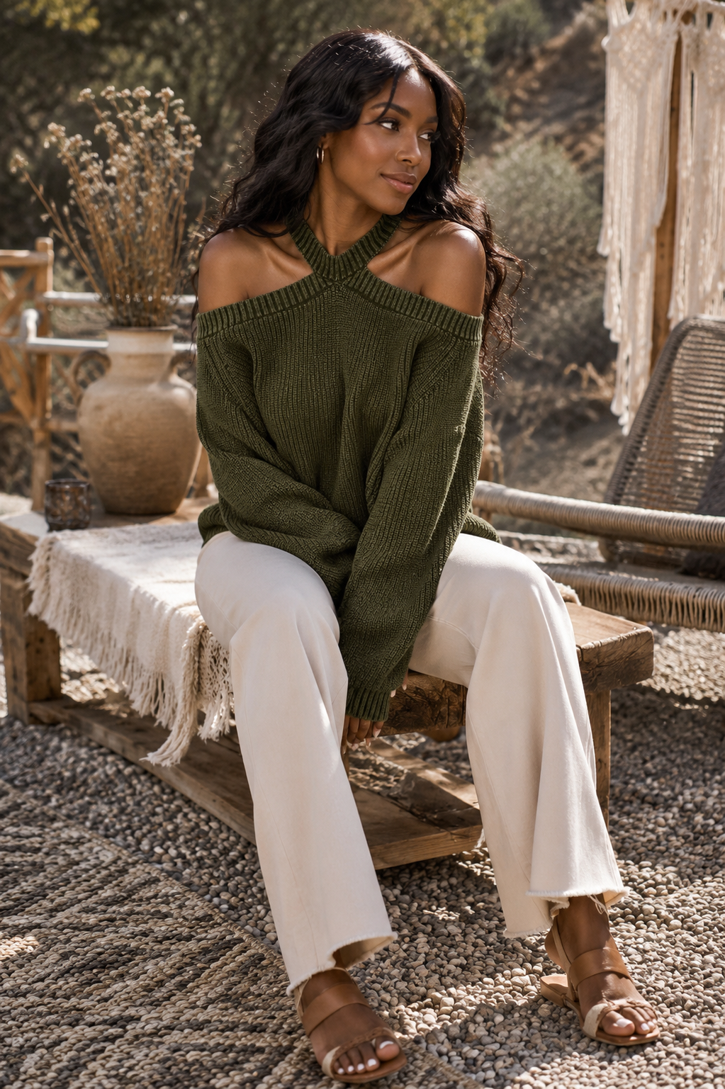 Mineral Washed Cold Shoulder Sweater