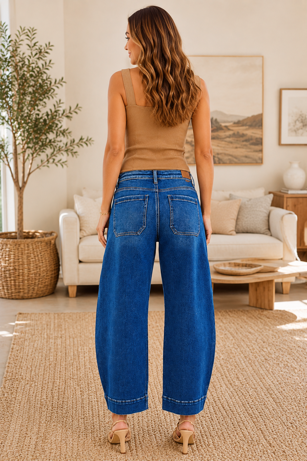 RISEN Mid Rise Crop Barrel Jeans