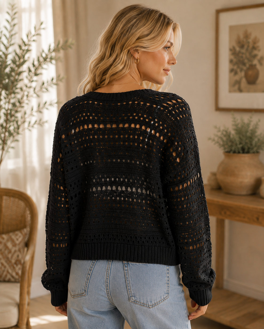 POL Midnight Bloom Crochet Cardigan