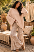Davi & Dani High-Low Round Neck Drop Shoulder Sweater