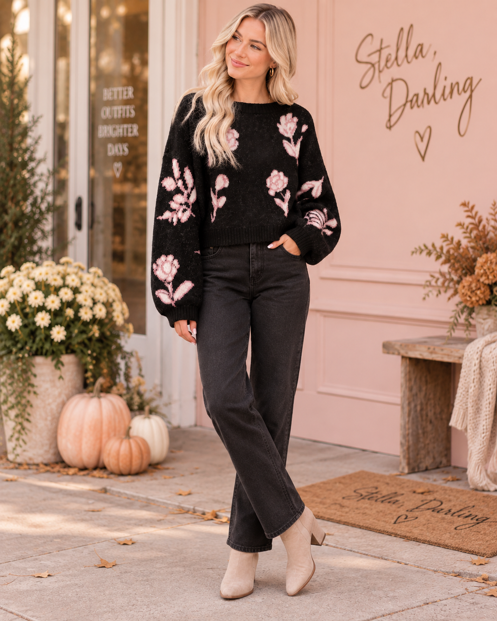 Floral Puff Sleeve Sweater