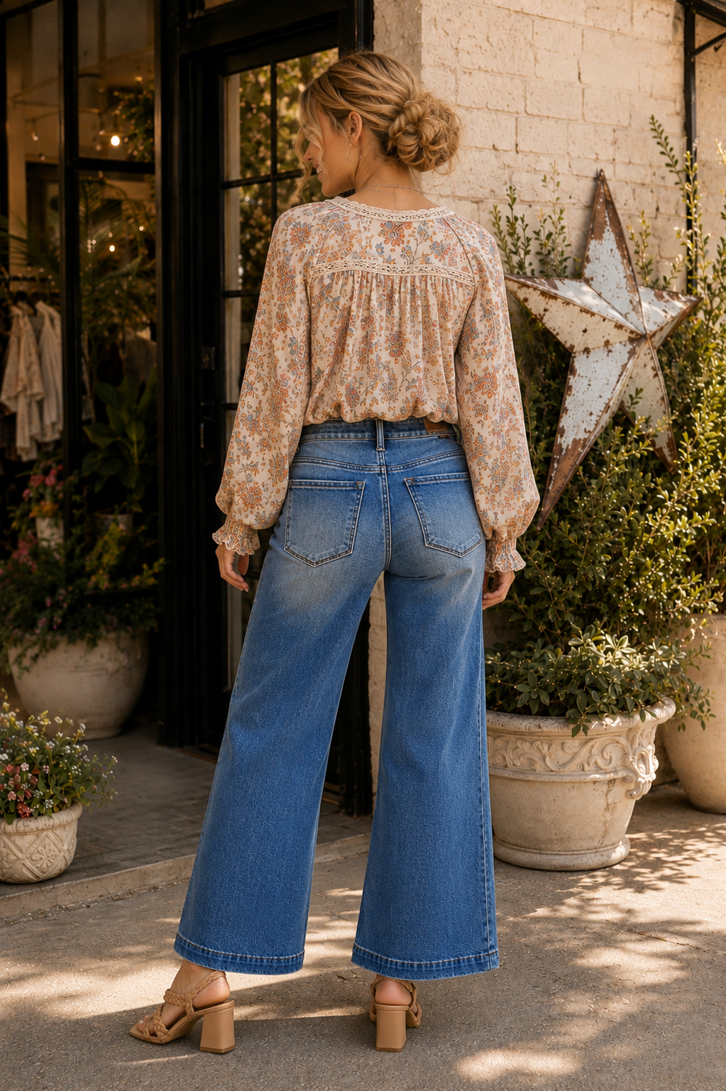 RISEN Full Size Mid Rise Wide Leg Jeans with Flared Look Plus Size