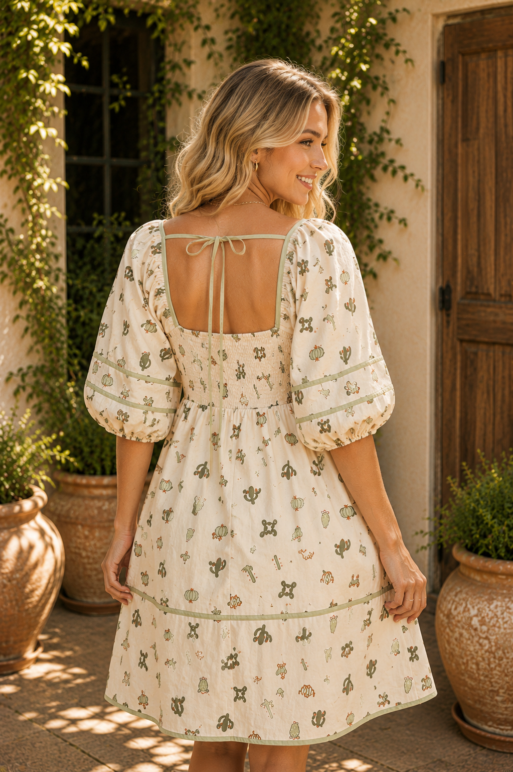 Cactus Printed Poplin Contrast Piping Dress