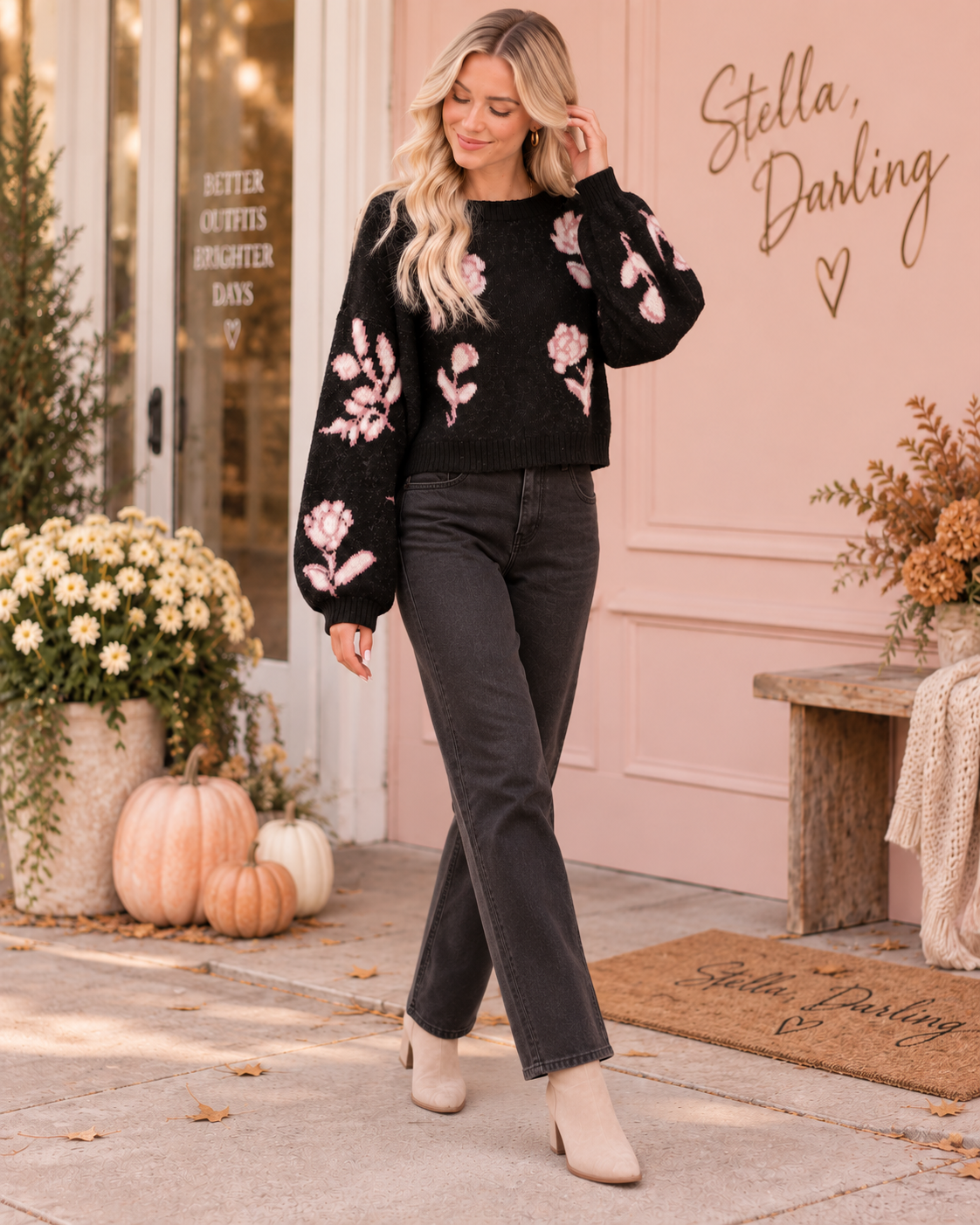 Floral Puff Sleeve Sweater