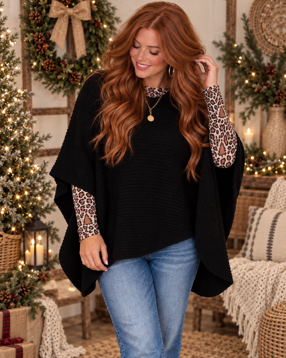 Sleigh The Holiday Poncho Top