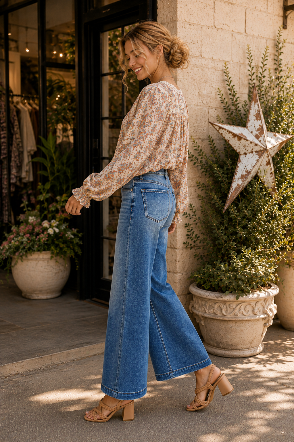RISEN Full Size Mid Rise Wide Leg Jeans with Flared Look Plus Size