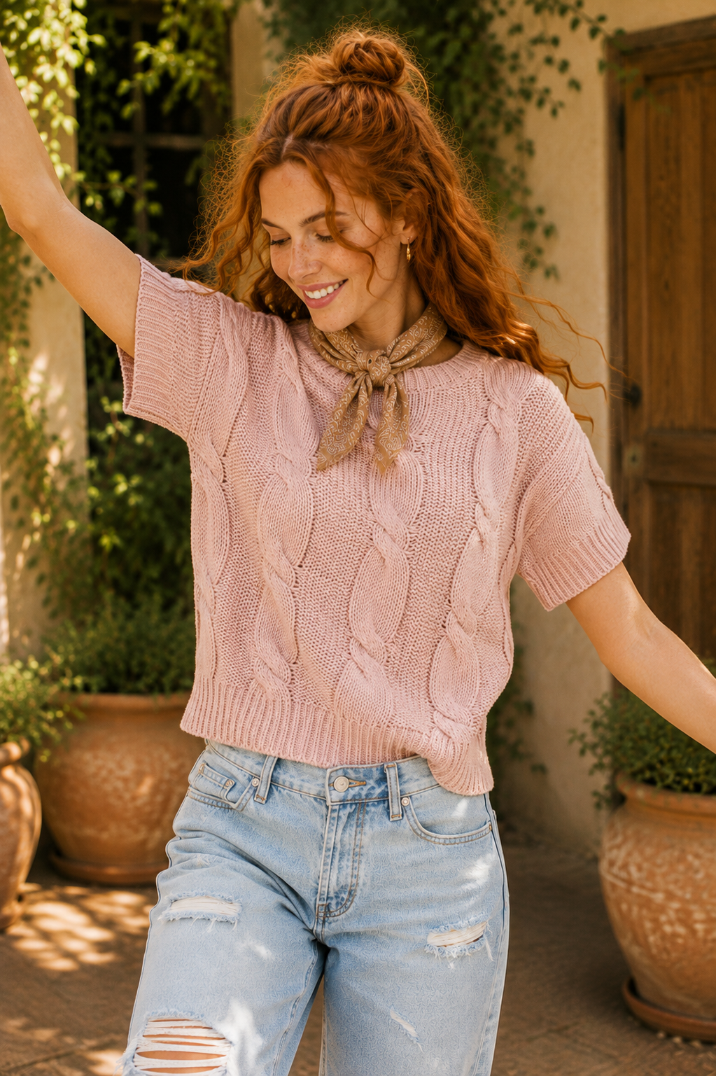 Cable Knit Textured Sweater Top