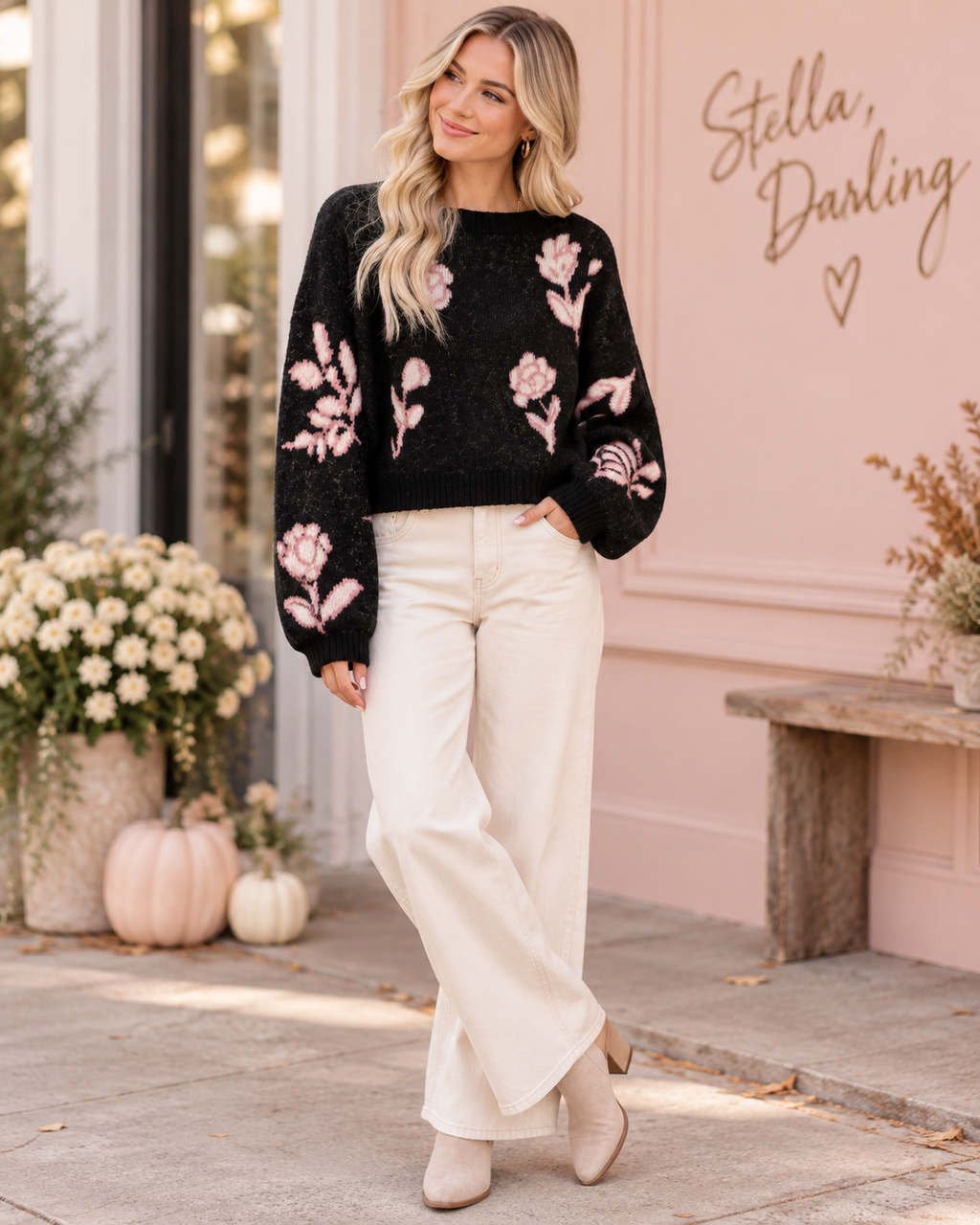 Floral Puff Sleeve Sweater