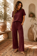 Ribbed Knit Short Sleeve Top and Pants Lounge Set