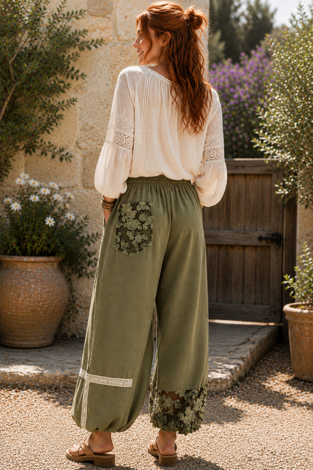Lace Detail Drawstring Harem Pants