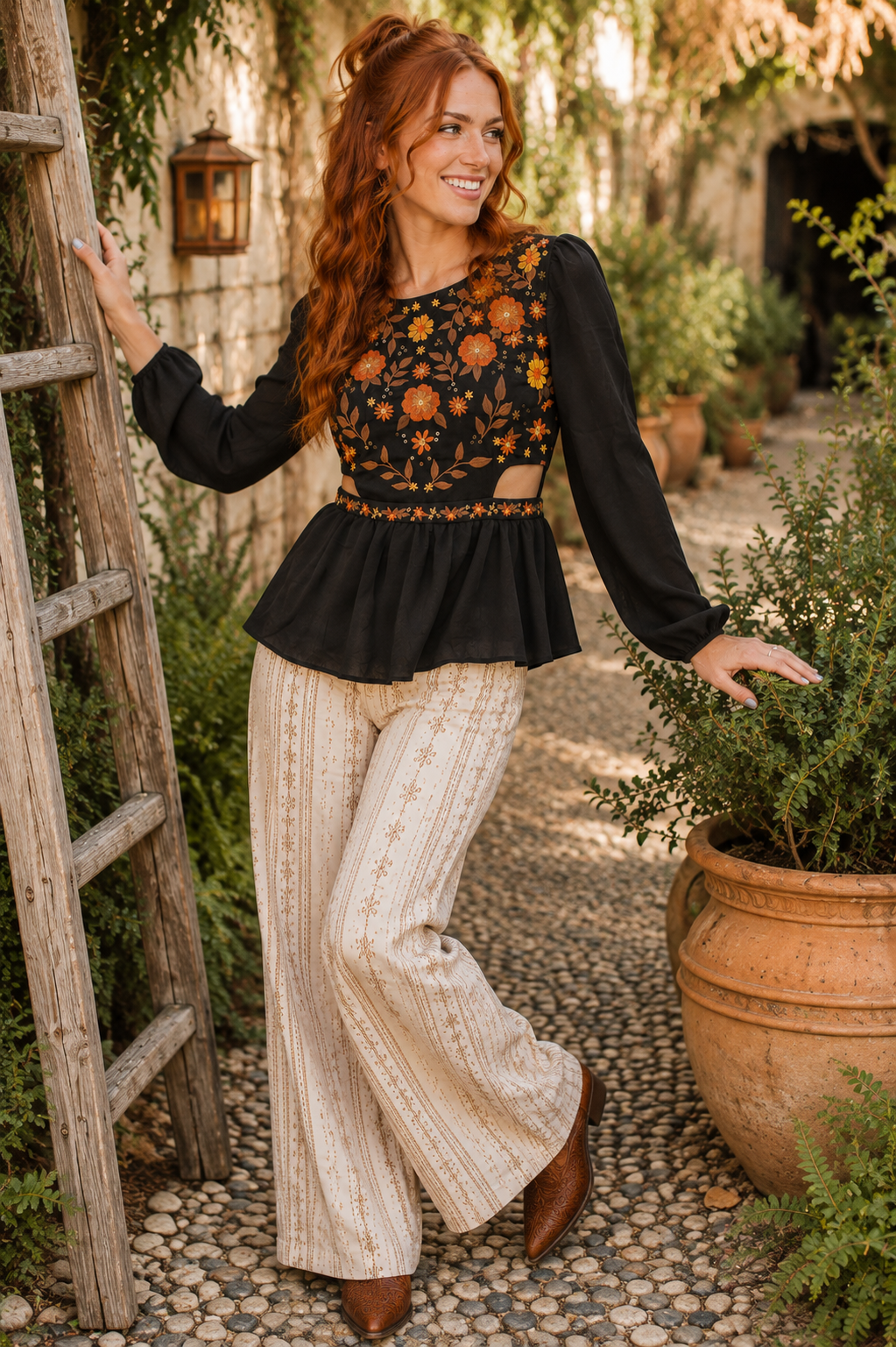 Autumn Wildflower Embroidered Top