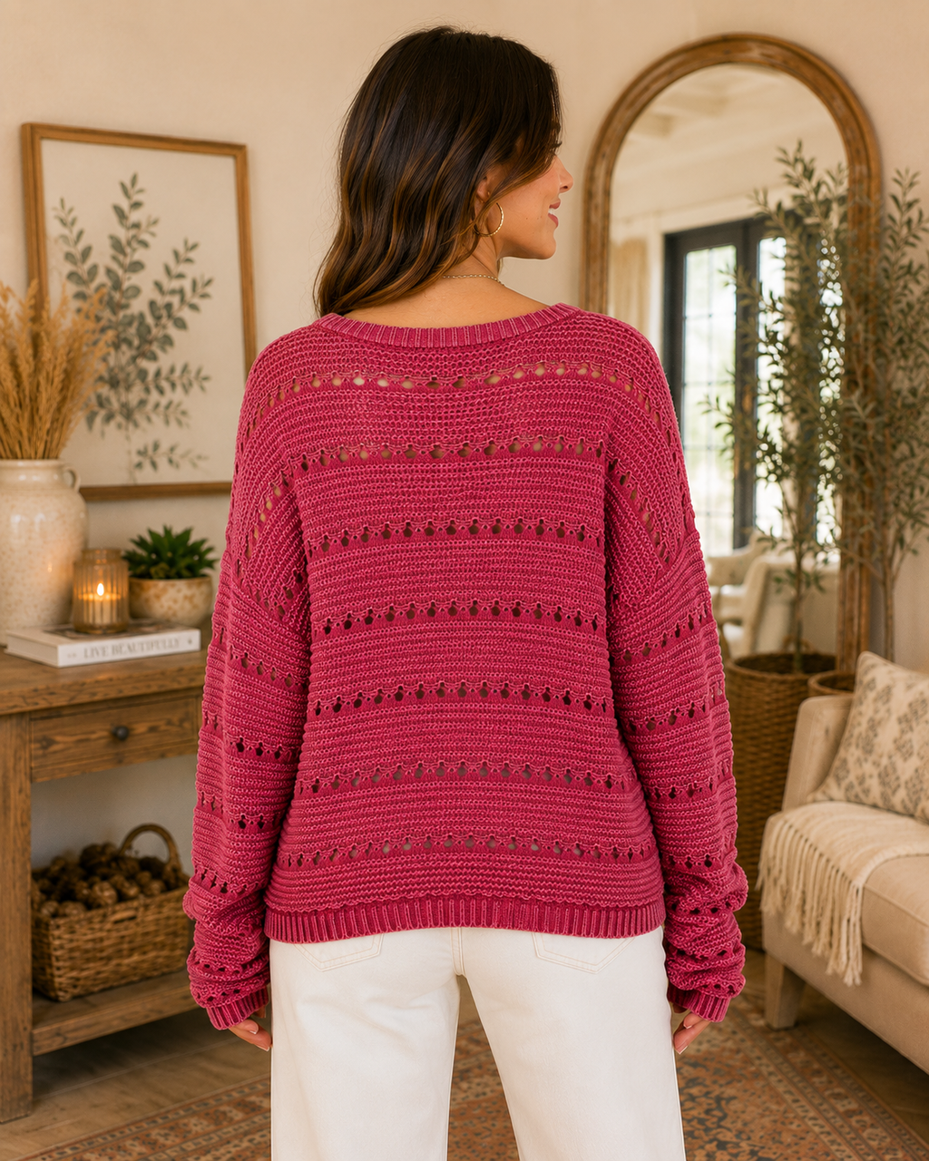 Openwork Round Neck Sweater