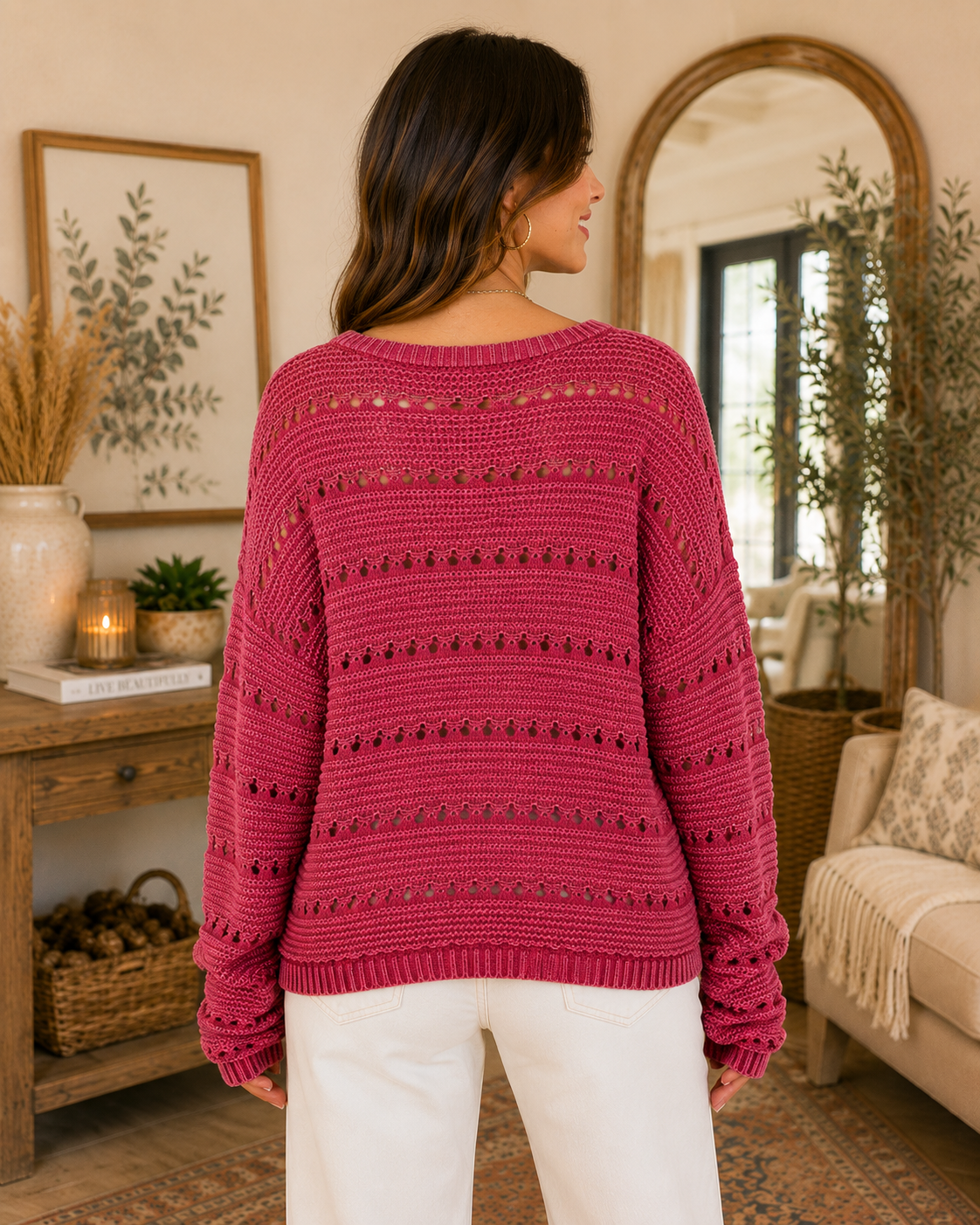 Openwork Round Neck Sweater