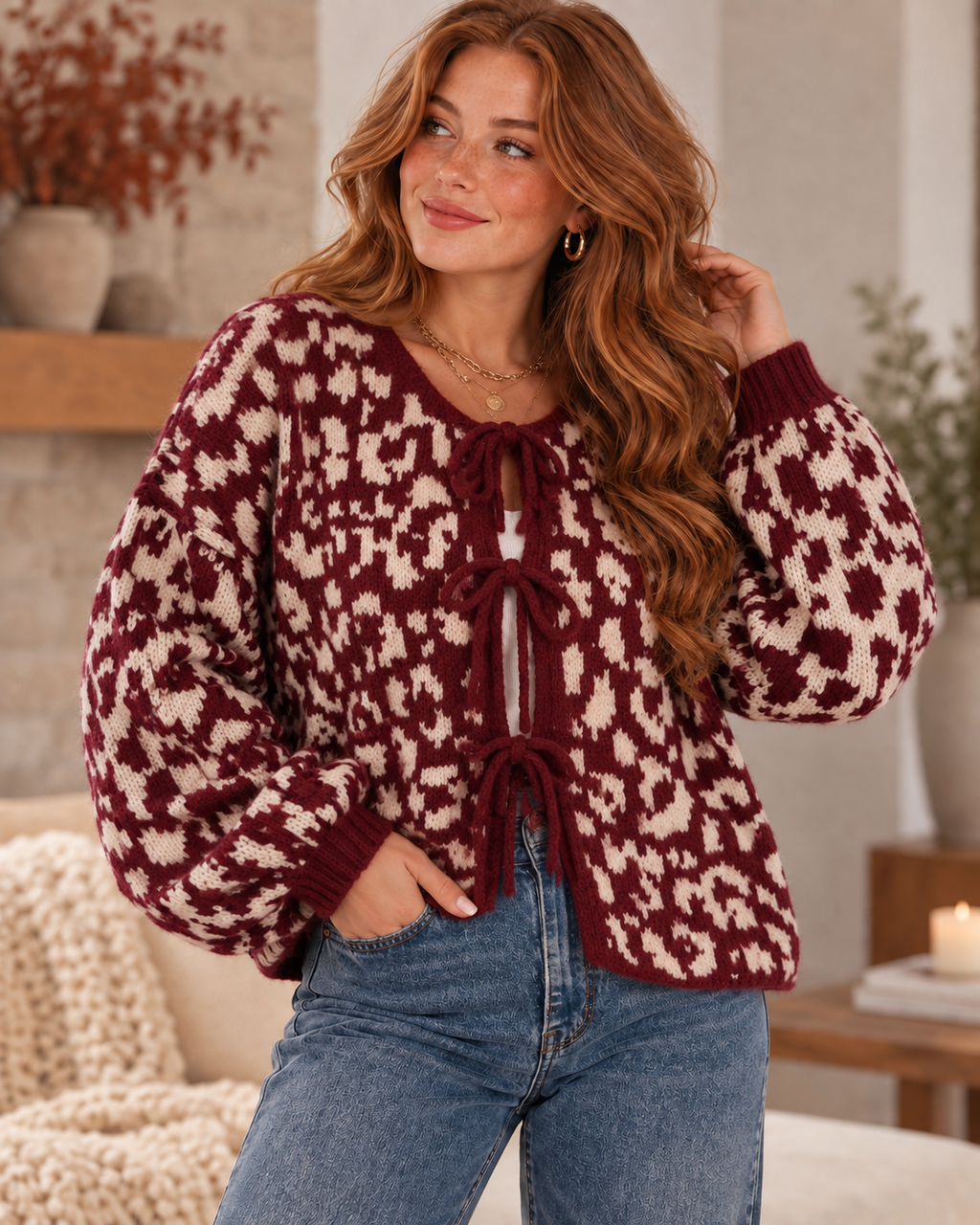 Leopard Tie Front Cardigan