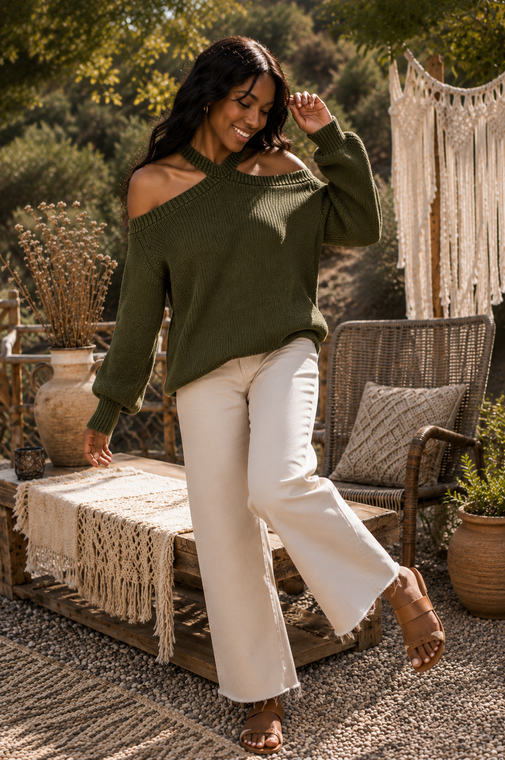 Mineral Washed Cold Shoulder Sweater