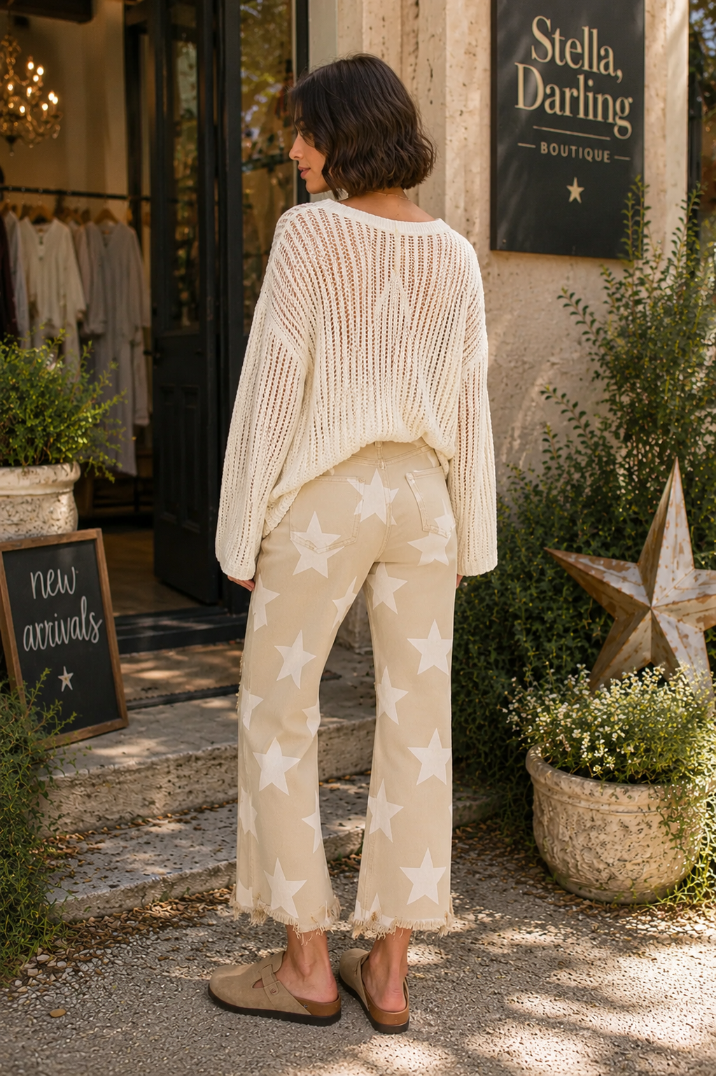 RISEN Full Size High Rise Star Printed Frayed Hem Jeans