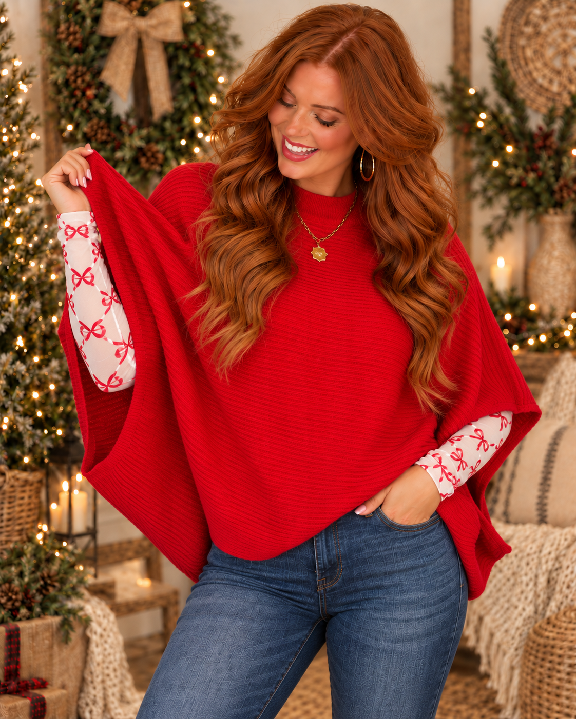 Sleigh The Holiday Poncho Top
