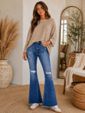 RISEN Full Size High Rise Distressed Raw Hem Flare Jeans