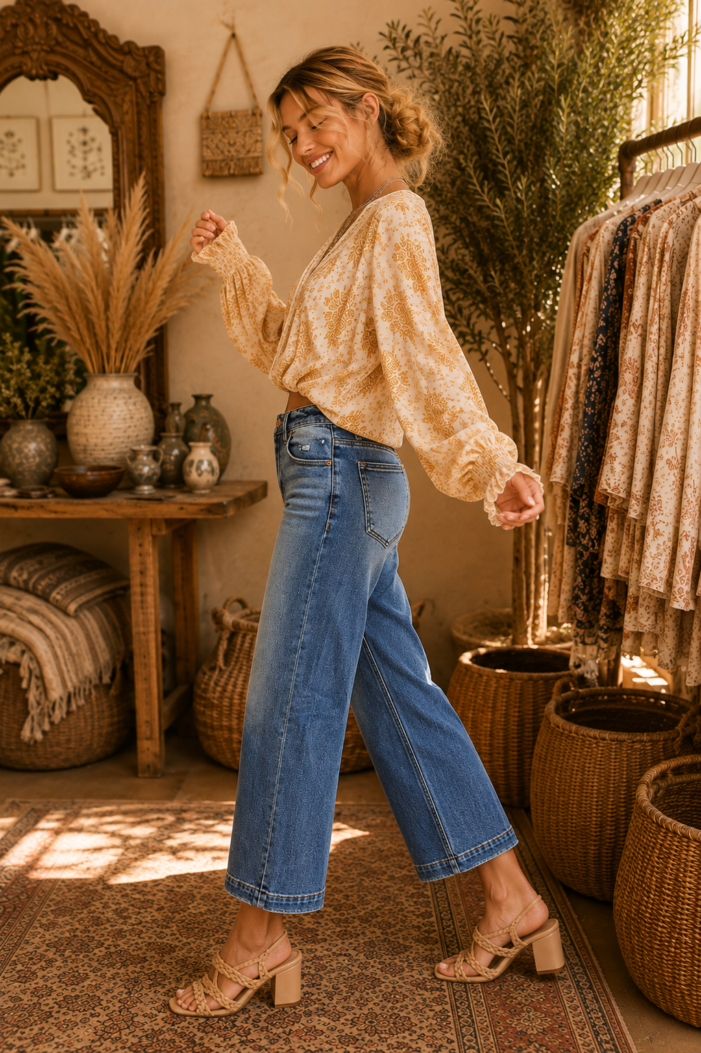 RISEN High Rise Crop Boyfriend Tapered Jeans