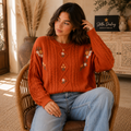 Embroidered Flower Cable Knitted Sweater