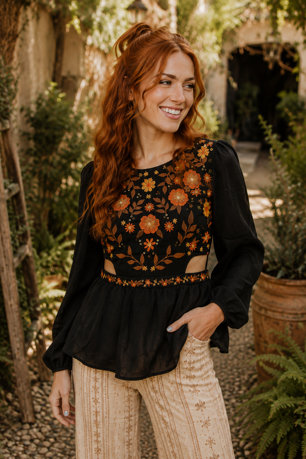 Autumn Wildflower Embroidered Top